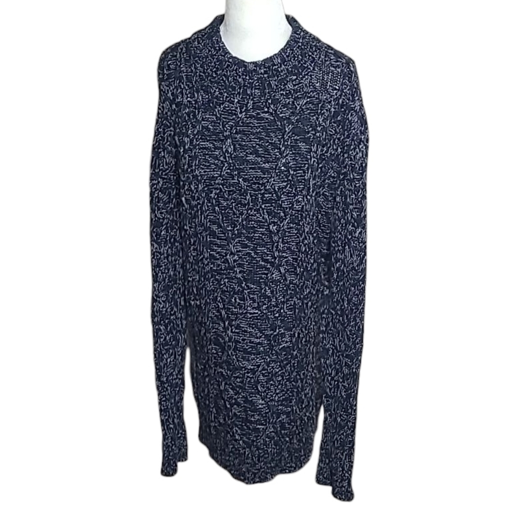Overland | Midnight Blue Marl Fisherman Style Chunky Cable Knit Tunic Sweater Lg - Picture 3 of 8